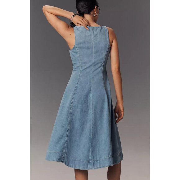 REFORMATION Sebastien Denim Midi Dress in Savannah Size US 12 - Picture 9 of 10